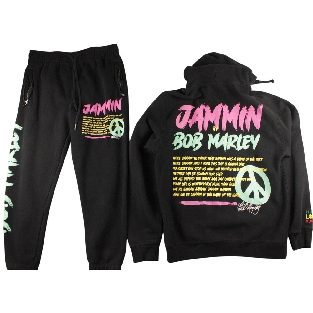 Bob Marley Jammin Shoe Palace Track Set Mens Hoodie L Pants M Black Reggae